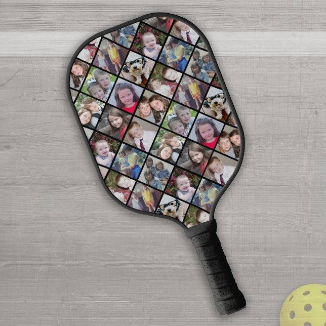 Raquette De Pickleball 12 Photo Collage en Motif diamant - Noir (Créateur téléchargé)