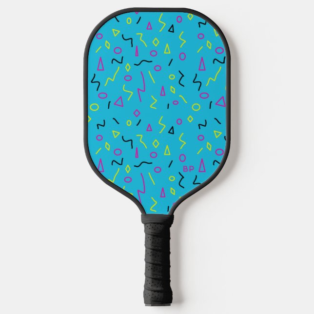 Raquette De Pickleball 1980 Blue Pink Yellow Squigles Memphis Motif (Recto)