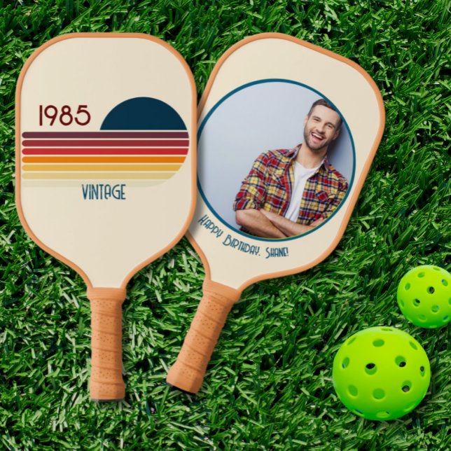 Raquette De Pickleball 1985 40e Anniversaire Retro Stripe Photo personnal (Créateur téléchargé)