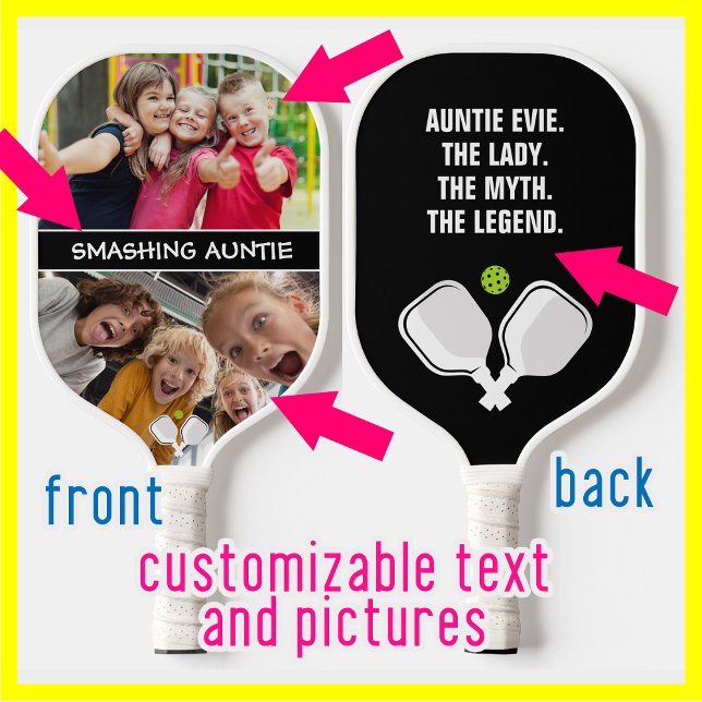 Raquette De Pickleball 2 faces Texte personnalisé et pagaie photo pickleb (Custom text and photo pickleball paddle. Great gift for pickleball playing relative or friends)