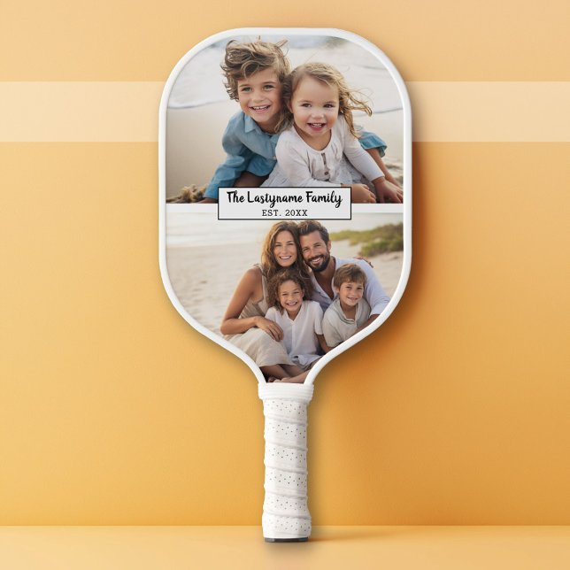 Raquette De Pickleball 2 Photo Collage Nom de famille - Photos horizontal (Custom Pickleball Paddle)