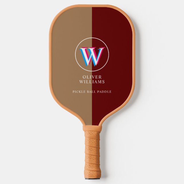 Raquette De Pickleball 2 Tons Brun Rouge Trois Couches Initiales (Recto)