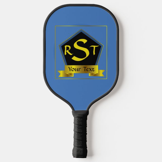 Raquette De Pickleball 3 Lettre initiale Bouclier Monogramme avec ruban (Verso)