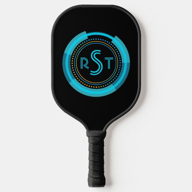 Raquette De Pickleball 3 Monogramme Initial Lettre Futuriste Tech Cercle (Recto)