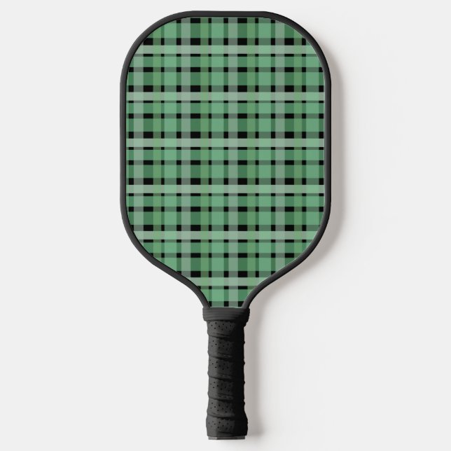 Raquette De Pickleball à damiers Plaid Tartan Vert Grandes Sur Noir (Recto)