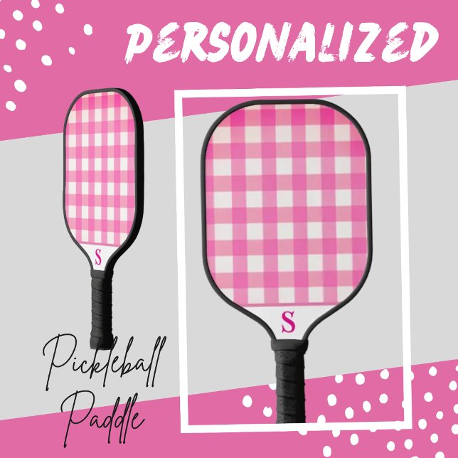 Raquette De Pickleball À damiers rose simple En vichy personnalisé (Créateur téléchargé)