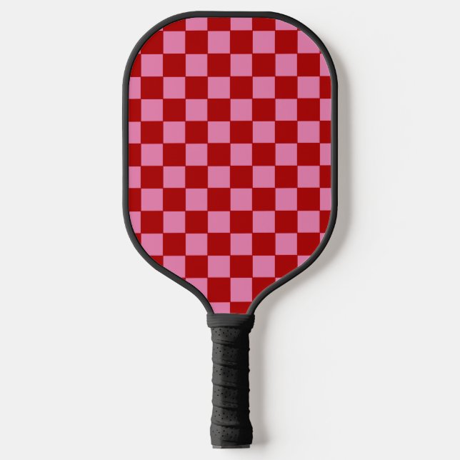 Raquette De Pickleball à damiers rouge et rose chaud (Recto)