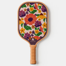 Raquette de Pickleball à Monogramme à Motif Floral