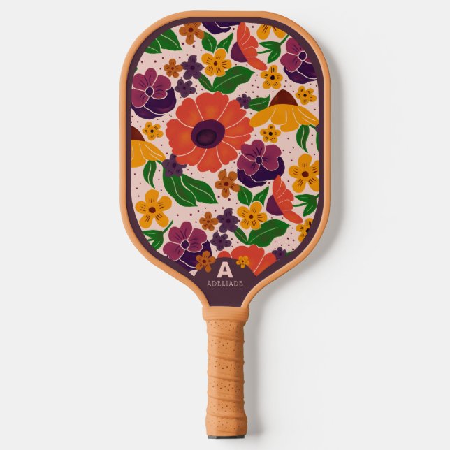 Raquette de Pickleball à Monogramme à Motif Floral (Recto)