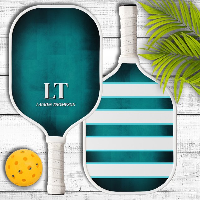 Raquette de pickleball à monogramme Aqua et Blanc (Créateur téléchargé)