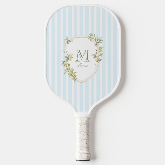 Raquette de Pickleball à Monogramme et Rayure Bleu (Recto)