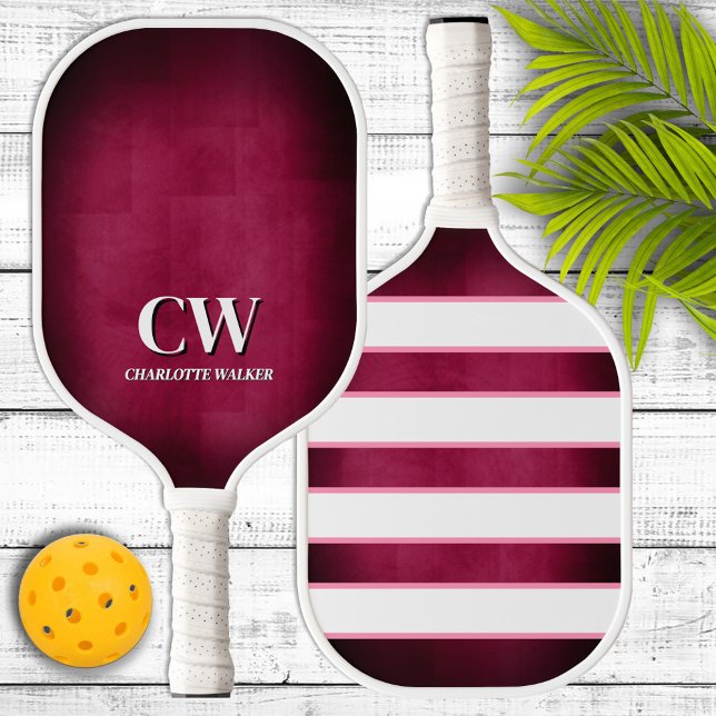 Raquette de pickleball à monogramme rose et blanc (Créateur téléchargé)