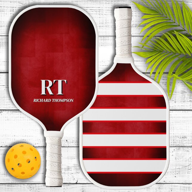 Raquette de pickleball à monogramme rouge et blanc (Créateur téléchargé)