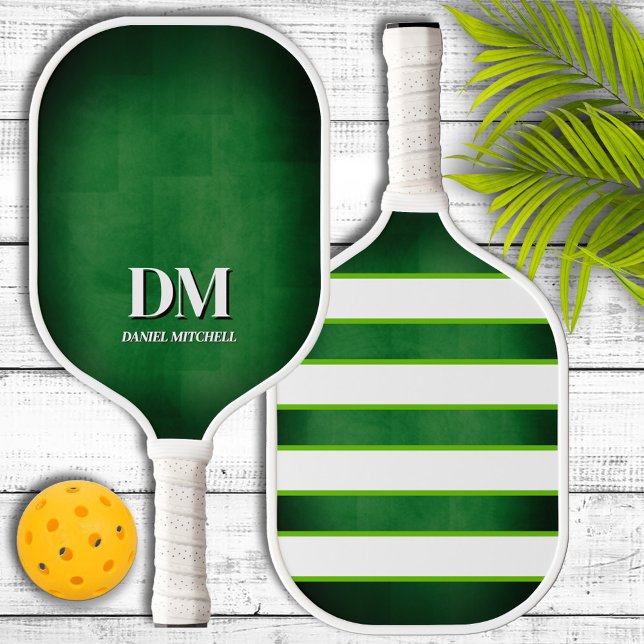 Raquette de Pickleball à monogramme vert et blanc (Créateur téléchargé)