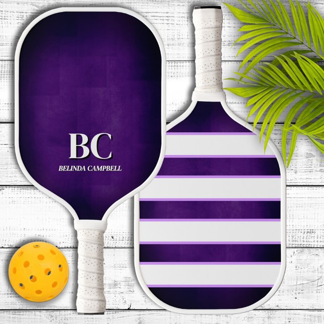Raquette de pickleball à monogramme violet et blan (Créateur téléchargé)