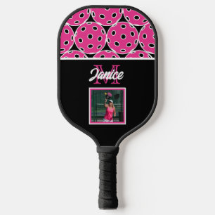 Raquette de Pickleball à Photo Monogramme Rose Mar