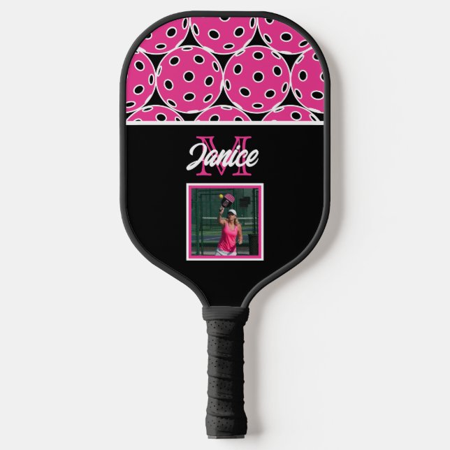 Raquette de Pickleball à Photo Monogramme Rose Mar (Recto)