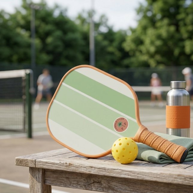 Raquette de Pickleball à rayures rétro vert menthe (Créateur téléchargé)