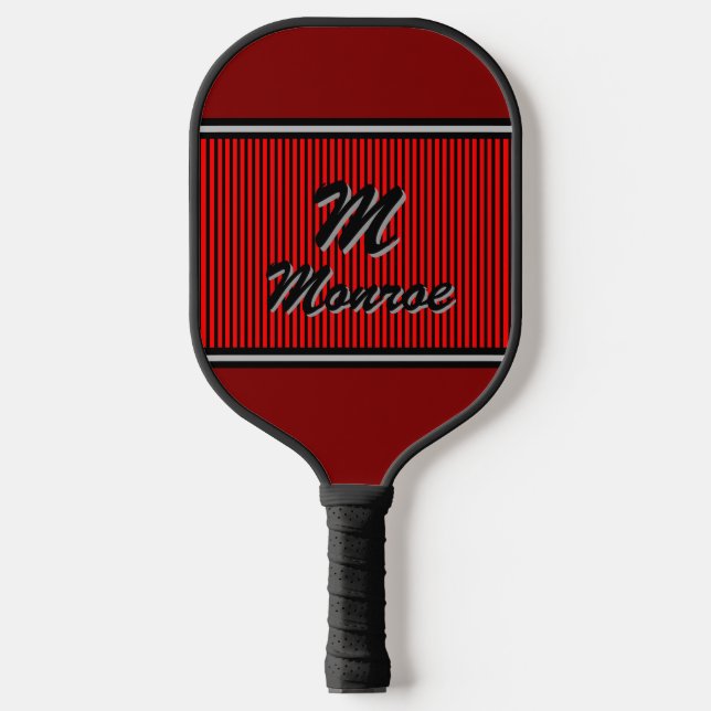 Raquette De Pickleball À rayures rouges avec monogramme  (Recto)