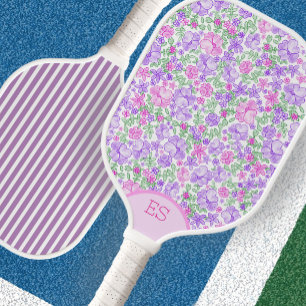 Raquette de pickleball à rayures violettes et fleu