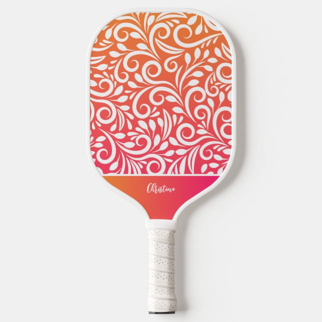 Raquette De Pickleball Abstrait Floral Élégant Dégradé Ombré Monogrammé (Recto)