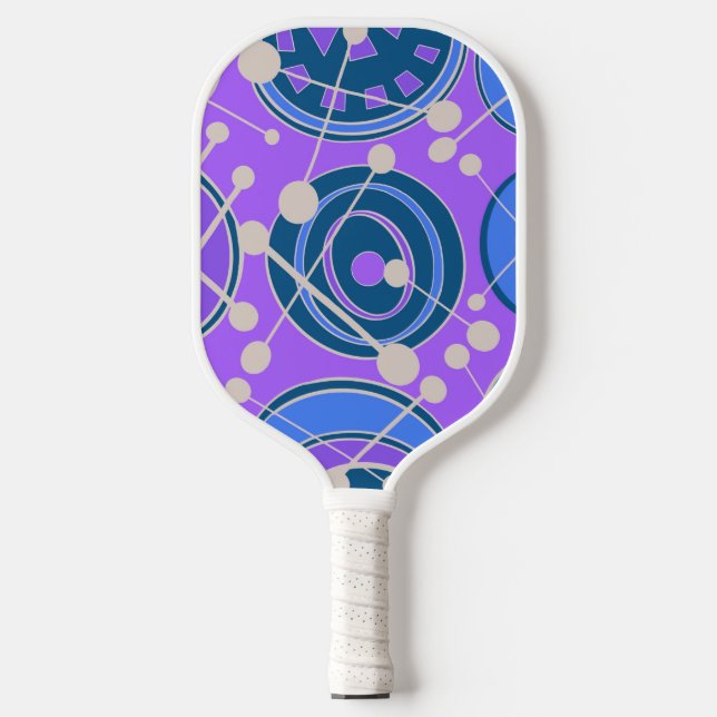 Raquette De Pickleball Abstrait, funky, bleu, violet et blanc. (Recto)