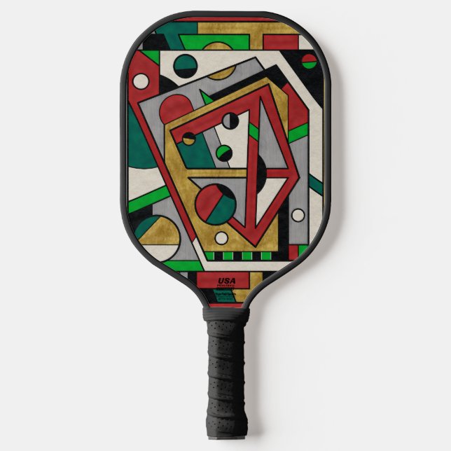 Raquette De Pickleball Abstrait Géométrique Rouge Vert & Or (Recto)