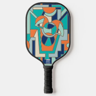 Raquette De Pickleball Abstrait géométrique vibrant en orange et sarcelle