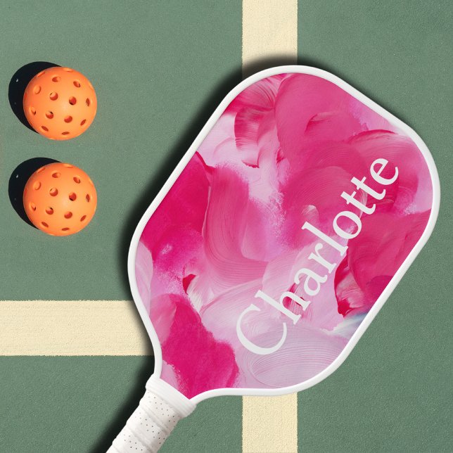 Raquette De Pickleball Abstrait rose moderne brosse Nom personnalisé (Créateur téléchargé)