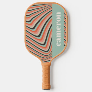 Raquette De Pickleball Abstrait Wavy Stripes Aqua et Peach Personnalisé