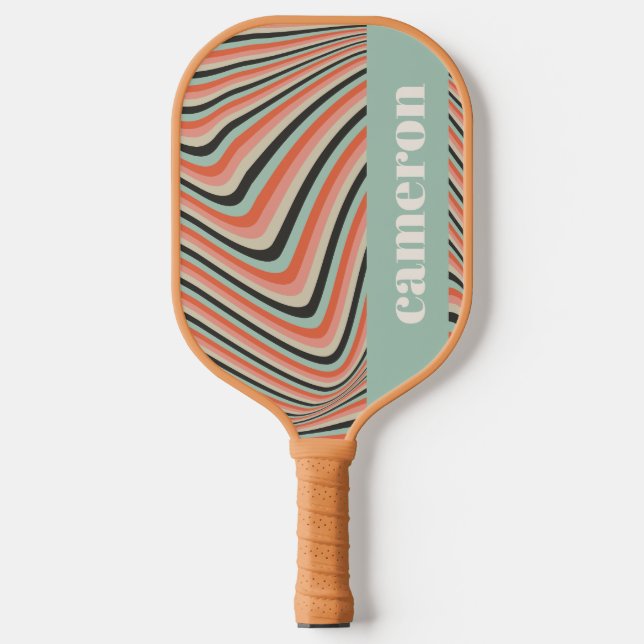 Raquette De Pickleball Abstrait Wavy Stripes Aqua et Peach Personnalisé (Recto)