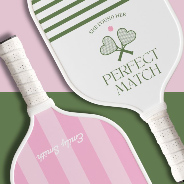 Raquette De Pickleball Aesthétique Country Club Fête des mariées parfaite (she found her perfect match pickleball paddle aesthetic bridal shower country club cute pink green)