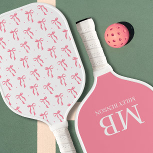 Raquette De Pickleball Aesthétique Country Club Pink Bows Monogram Preppy