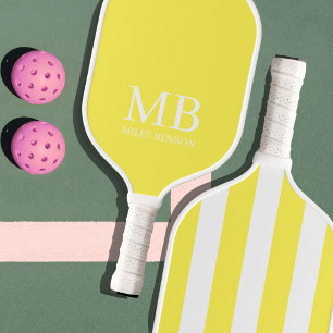 Raquette De Pickleball Aesthétique Country Club Yellow Stripes Monogramme