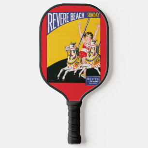 Raquette De Pickleball Affiche de carrousel vintage de Revere Beach Nosta