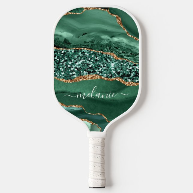 Raquette De Pickleball Agate Green Gold Sparkle Nom Pickleball Paddle (Recto)
