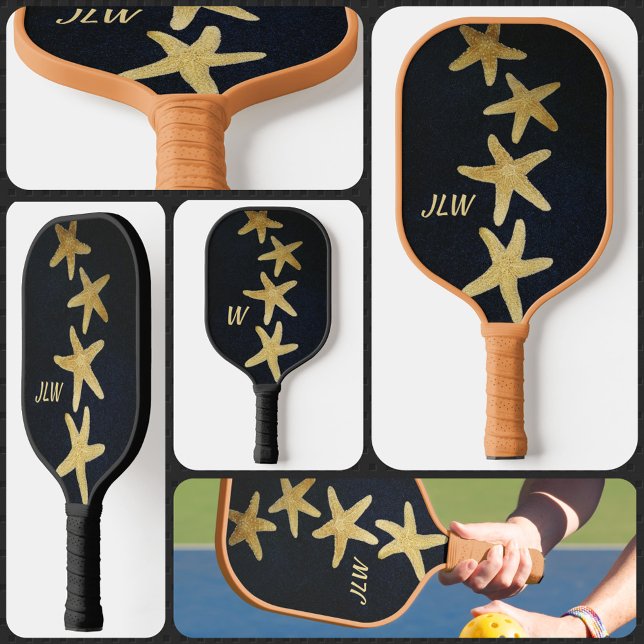 Raquette De Pickleball Aiguille dorée marine Monogramme noir (Créateur téléchargé)