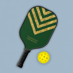 Raquette De Pickleball Ajouter un nom Chevron vert et or faux