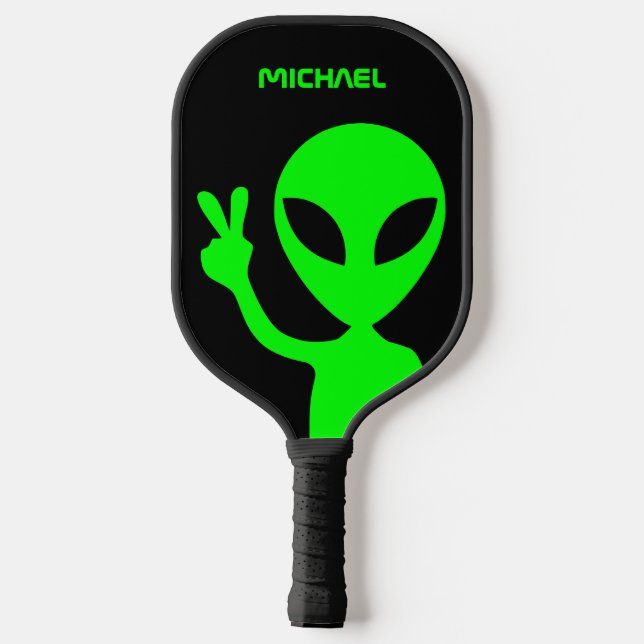 Raquette De Pickleball Alien noir et vert citron personnalisé (Verso)