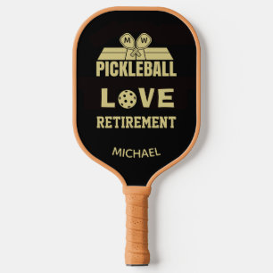 Raquette De Pickleball Amour Retraite Monogramme Nom Cour