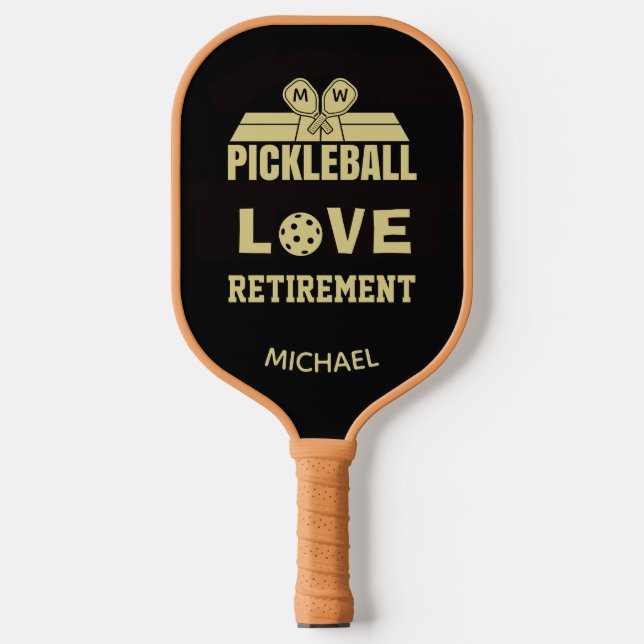 Raquette De Pickleball Amour Retraite Monogramme Nom Cour (Recto)