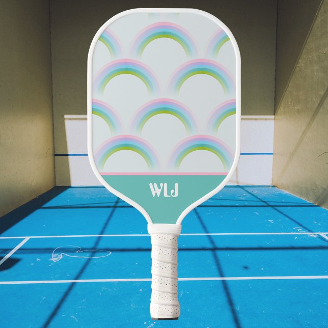 Raquette De Pickleball Amusant Dreamtel Arc-en-ciel Pastel avec Monogramm (Créateur téléchargé)