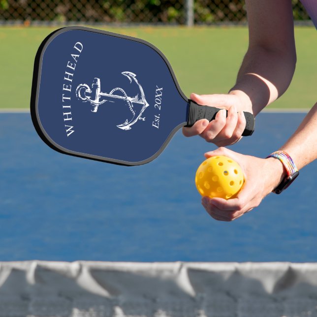 Raquette De Pickleball Ancre Monogramme Bleu Nuit Moderne (Insitu)