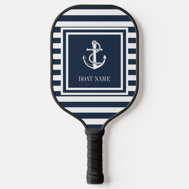 Raquette De Pickleball Ancre nautique Nom du bateau Marine Blue Striped (Recto)
