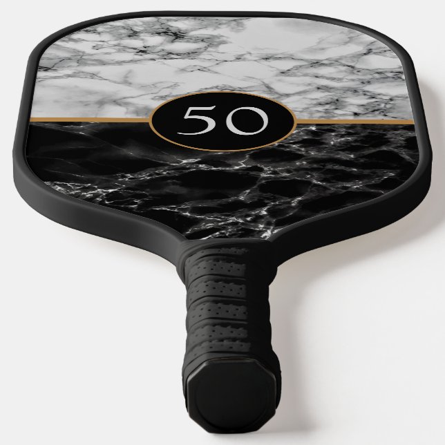 Raquette De Pickleball Anniversaire Noir Marbre Blanc Pickleball Paddle C (Poser)