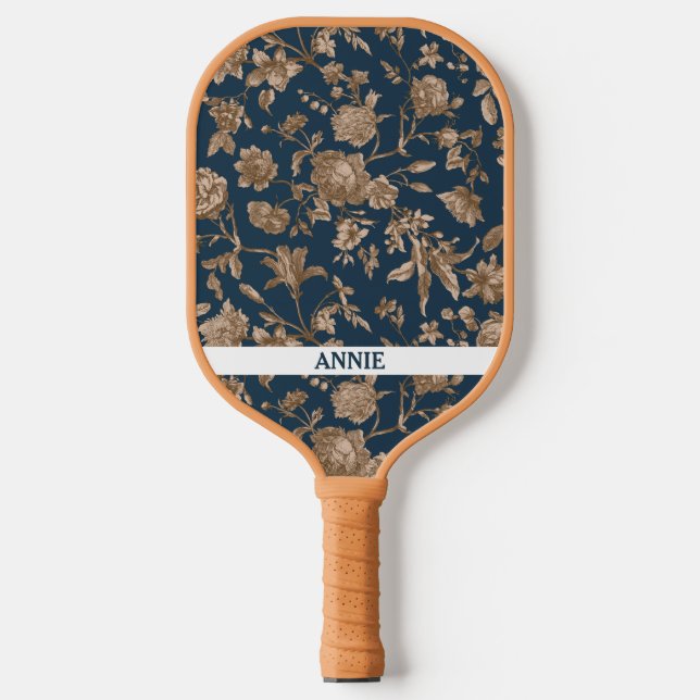 Raquette De Pickleball Antique Floral Marine Gold Toile Pickleball Paddle (Recto)