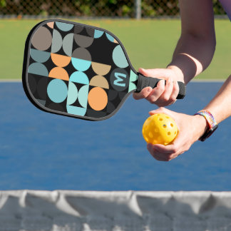 Raquette De Pickleball Aqua Blue Rust Orange Retro Motif