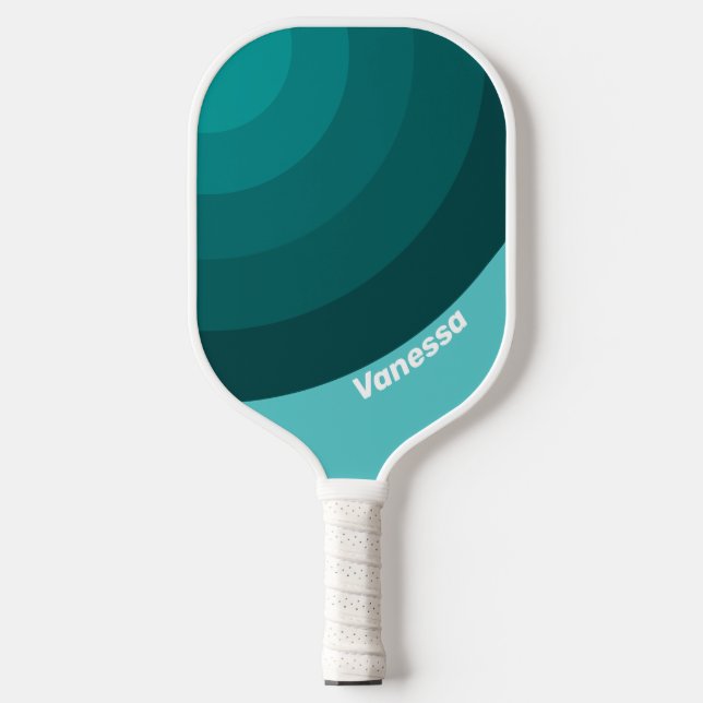 Raquette De Pickleball Aqua Fondu Cercle Rayure avec Nom (Recto)