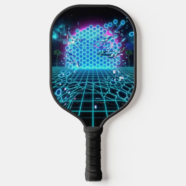 Raquette De Pickleball Aqua Glitch Matrix Neon Blue Futuristic Pickleball (Recto)