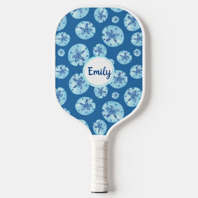 Raquette De Pickleball Aqua-turquoise sable bleu dollar aquarelle nom per (Recto)